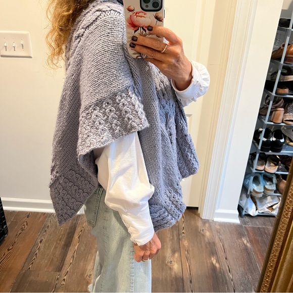 Handmade Cozy blue Cable Knit Turtleneck poncho one size turtle neck by Nancy - Picture 5 of 9